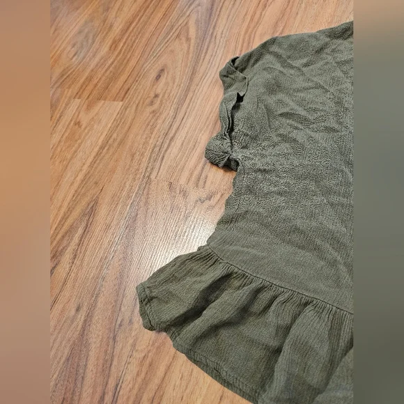 Soul Cake Cropped Olive Green Ruffled Cottagecore Button Up Y2K 90s Fairycore - Picture 7 of 15